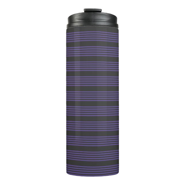 Ultra violet and charcoal five stripe pattern thermal tumbler (Front)