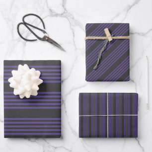 Ultra violet and charcoal five stripe pattern wrapping paper sheet