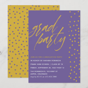 Ultra Violet and Gold confetti Graduation Party Invitation
