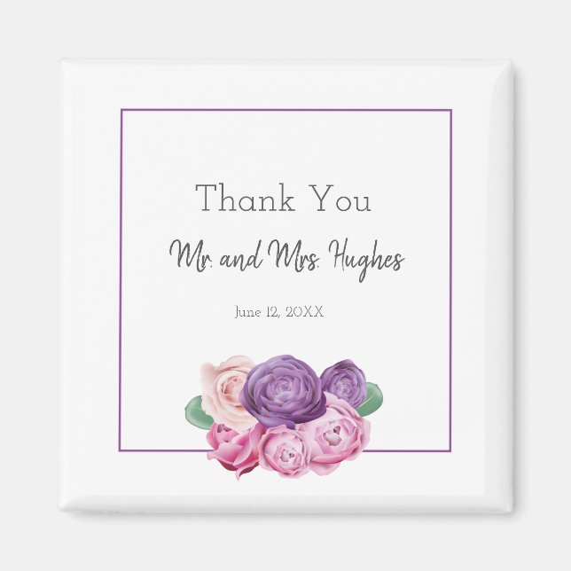 Ultra violet and pink Roses wedding thank you Magnet (Front)