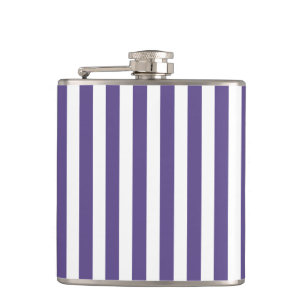 Ultra violet and white candy stripes hip flask