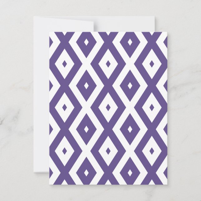 Ultra violet and white diamond pattern RSVP card (Front)