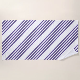 Ultra violet and white five stripe pattern beach towel