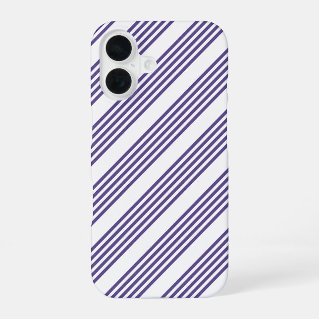 Ultra violet and white five stripe pattern iPhone 16 case (Back)