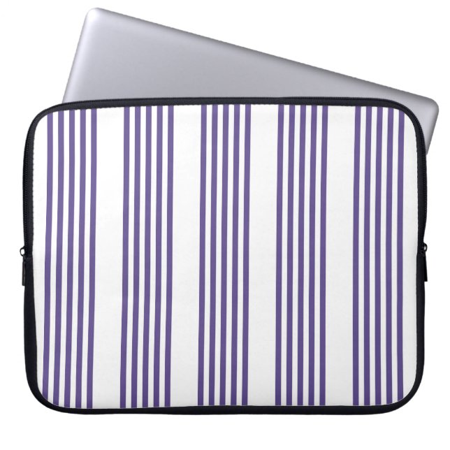Ultra violet and white five stripe pattern laptop sleeve (Front)