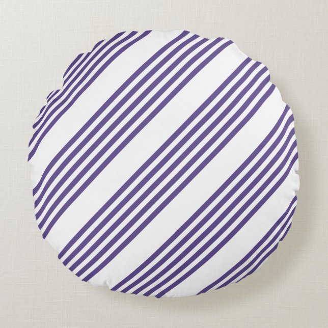 Ultra violet and white five stripe pattern round pillow (Front)