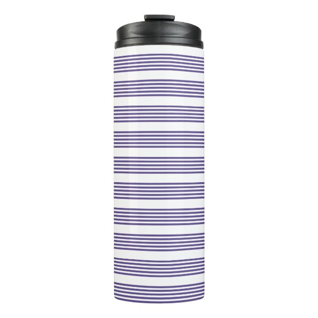 Ultra violet and white five stripe pattern thermal tumbler (Front)