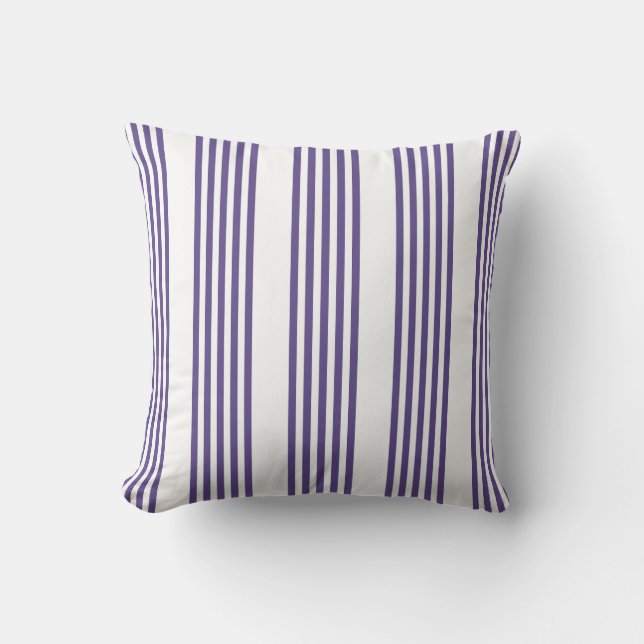 Ultra violet and white five stripe pattern throw pillow (Front)