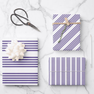 Ultra violet and white five stripe pattern wrapping paper sheet