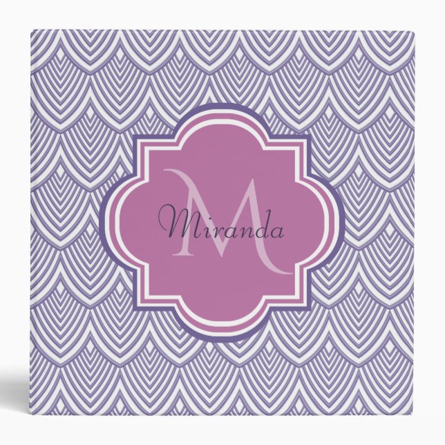 Ultra Violet Arched Scallops Orchid Monogram Name Binder (Front)