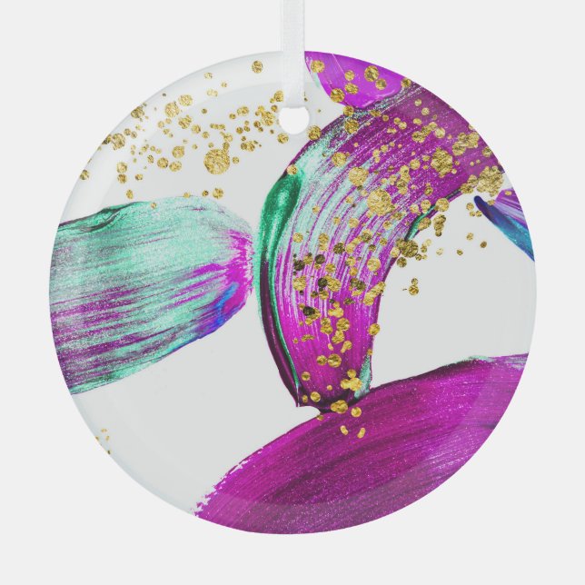 Ultra Violet Brush: Abstract Art Glass Ornament (Front)