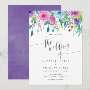 Ultra Violet colour combo Watercolor Floral Weddin Invitation