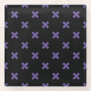 Ultra violet cross stitches on black glass coaster
