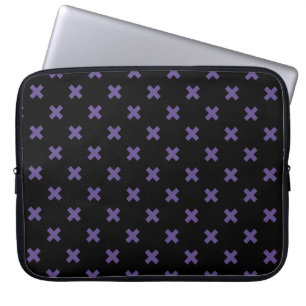 Ultra violet cross stitches on black laptop sleeve