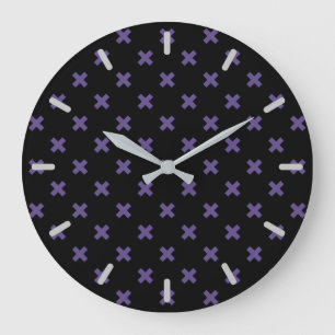 Ultra violet cross stitches on black large clock