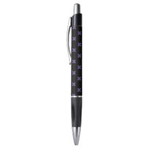 Ultra violet cross stitches on black pen