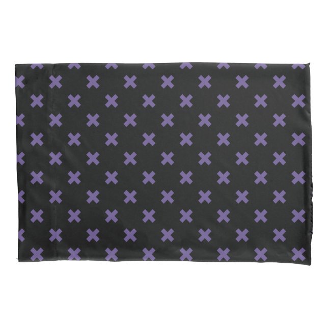 Ultra violet cross stitches on black pillowcase (Front)