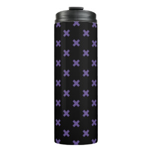 Ultra violet cross stitches on black thermal tumbler