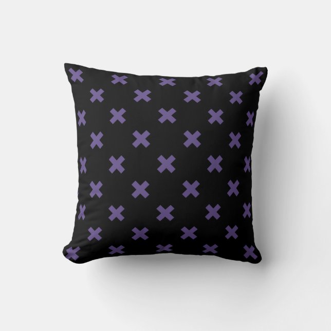 Ultra violet cross stitches on black throw pillow (Front)