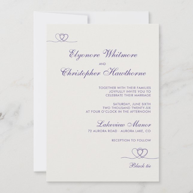 Ultra Violet Elegant Chic Calligraphy Wedding Invitation (Front)