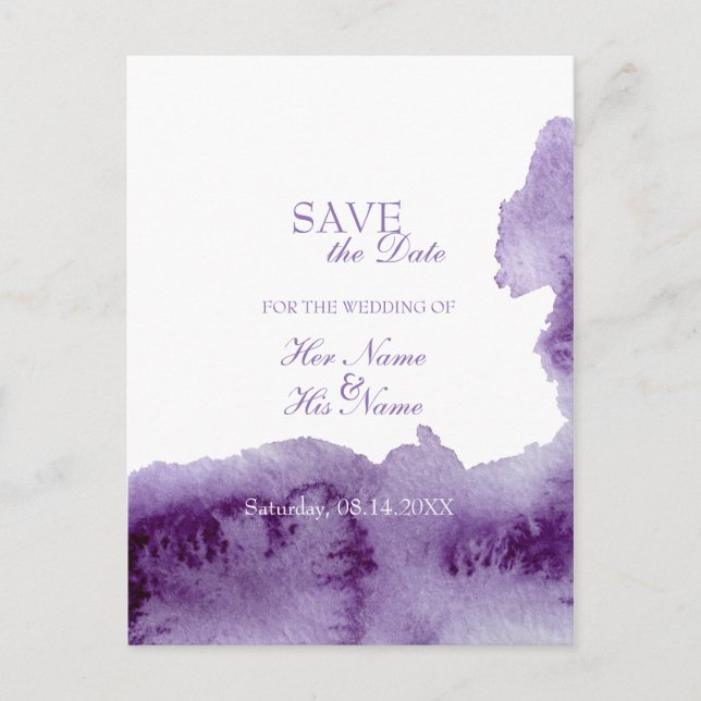Ultra Violet Elegant Watercolor SAVE the Date Announcement Postcard (Front)