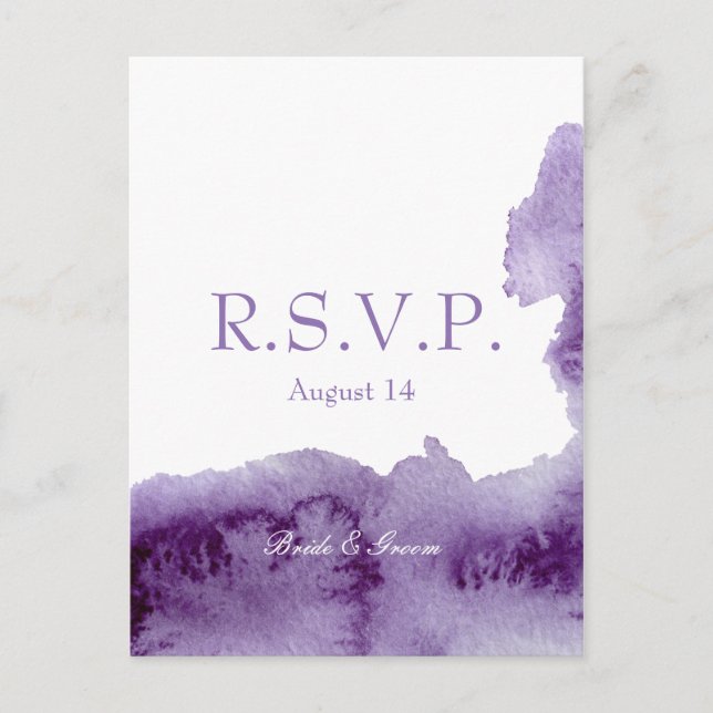 Ultra Violet Elegant Watercolor Wedding RSVP Invitation Postcard (Front)