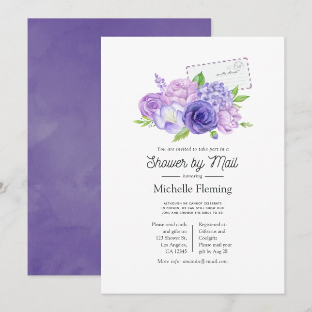 Ultra Violet Floral Bridal Shower by Mail Invitation (Front/Back)