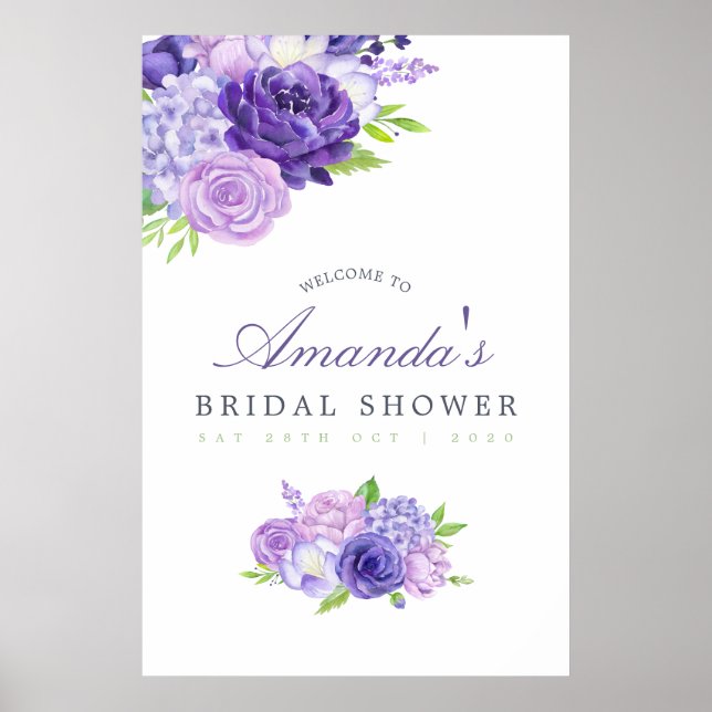 Ultra Violet Floral Bridal Shower Welcome Poster (Front)