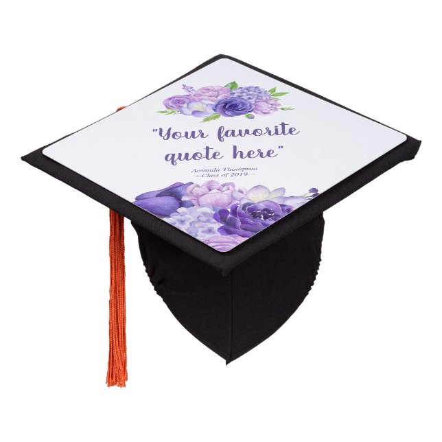 Ultra Violet Floral personalized Graduation Cap Topper (Angled)