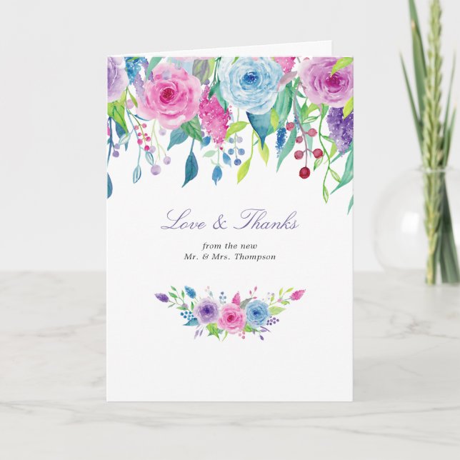 Ultra Violet Floral Photo Thank You Card (Front)