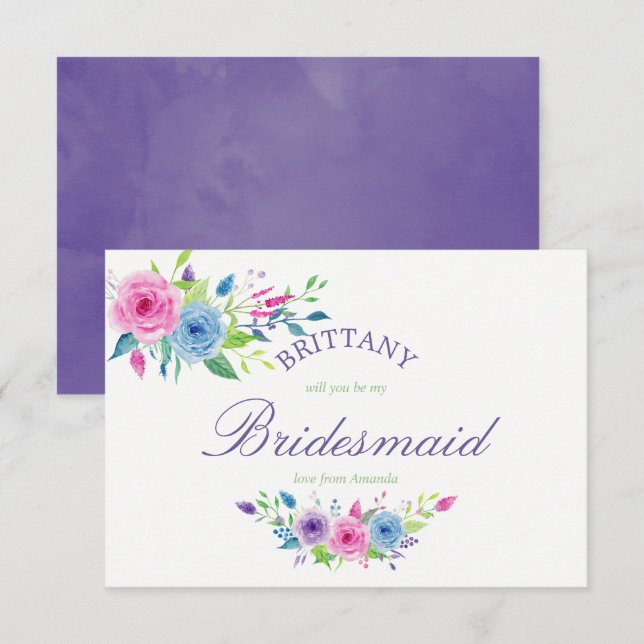 Ultra Violet Floral Will You Be My Bridesmaid Invitation (Front/Back)