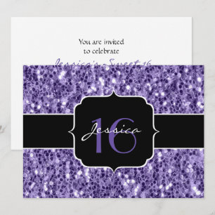 Ultra violet glitter sparkles Sweet 16 invite