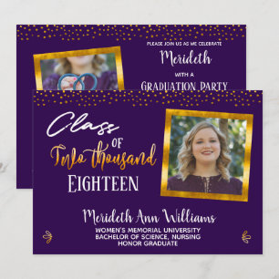 Ultra Violet Gold Confetti Photo Graduation Party Invitation
