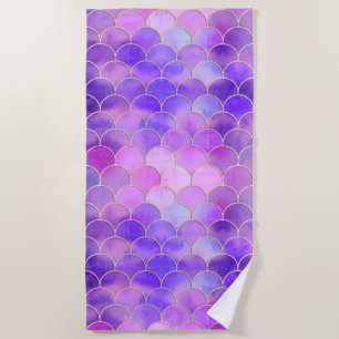 Ultra Violet & Gold Mermaid Scale Pattern Beach Towel