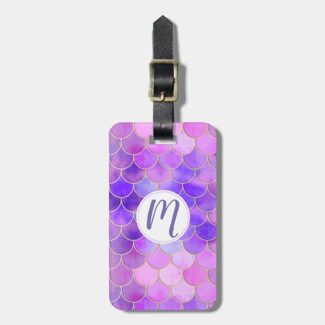Ultra Violet & Gold Mermaid Scale Pattern Luggage Tag (Front Vertical)