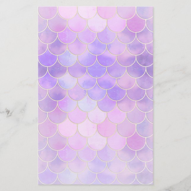 Ultra Violet & Gold Mermaid Scale Pattern Stationery (Front)