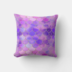 Ultra Violet & Gold Mermaid Scale Pattern Throw Pillow