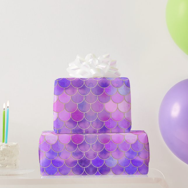 Ultra Violet & Gold Mermaid Scale Pattern Wrapping Paper (Party Gifts)