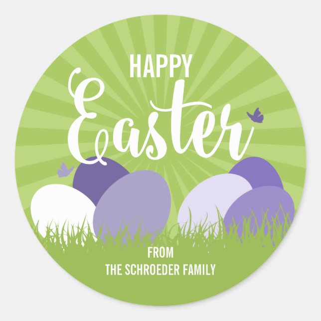 Ultra Violet & Green Happy Easter Sticker (Front)