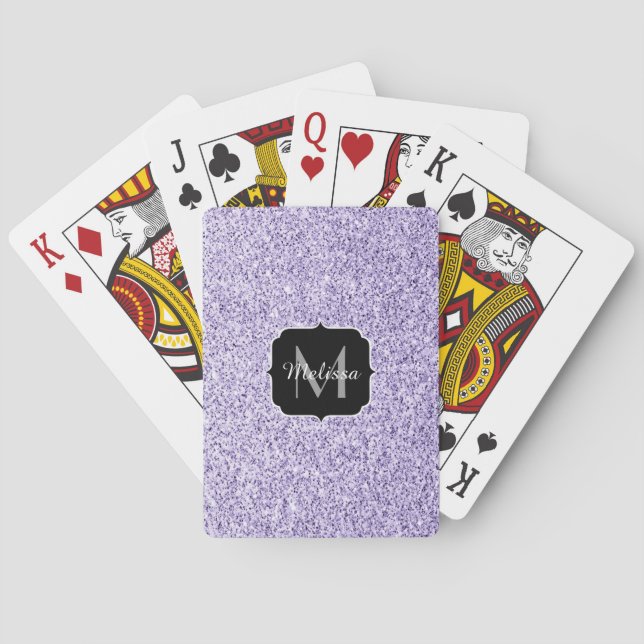 Ultra violet light purple glitter sparkle Monogram Playing Cards (Back)