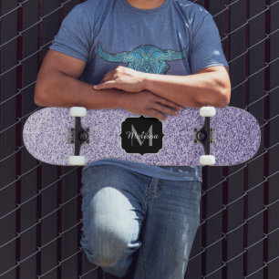 Ultra violet light purple glitter sparkle Monogram Skateboard