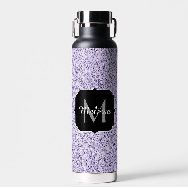 Ultra violet light purple glitter sparkle Monogram Water Bottle (Front)