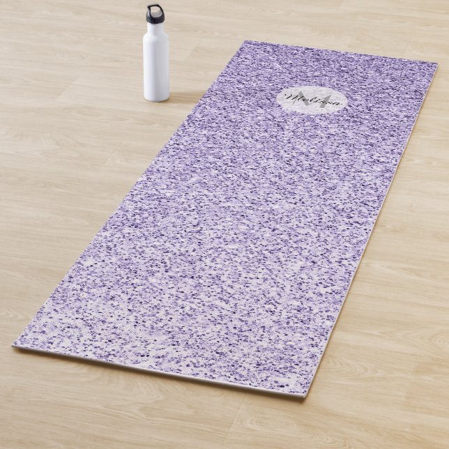 Ultra violet light purple glitter sparkle Monogram Yoga Mat (In Situ)
