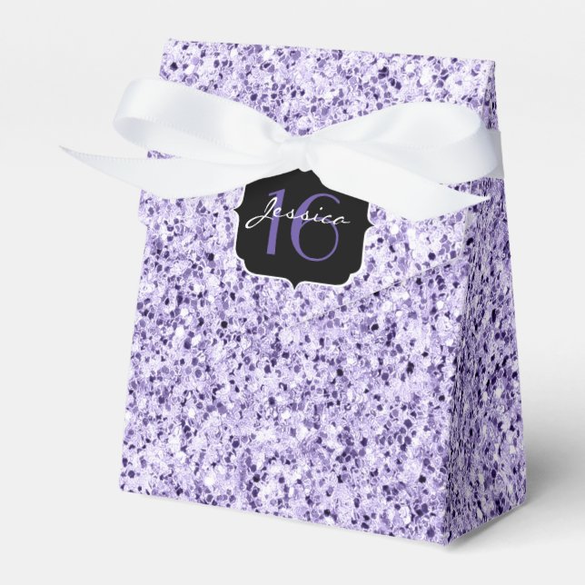 Ultra violet light purple glitter sparkle Sweet 16 Favor Box (Front Side)