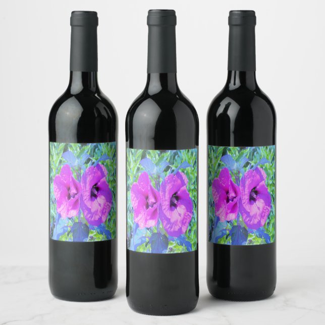 Ultra-Violet Plum Crazy Purple Hibiscus Flowers Wine Label (Bottles)