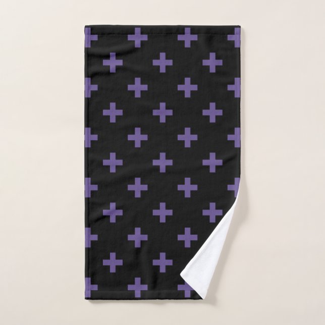 Ultra violet polka crosses on black hand towel (Hand Towel)
