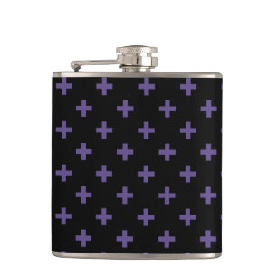 Ultra violet polka crosses on black hip flask