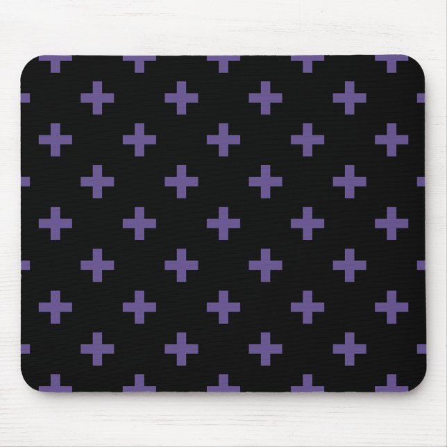 Ultra violet polka crosses on black mouse pad (Front)