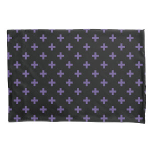 Ultra violet polka crosses on black pillowcase