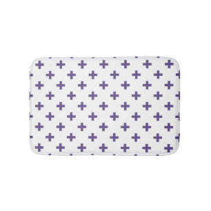 Ultra violet polka crosses on white bath mat